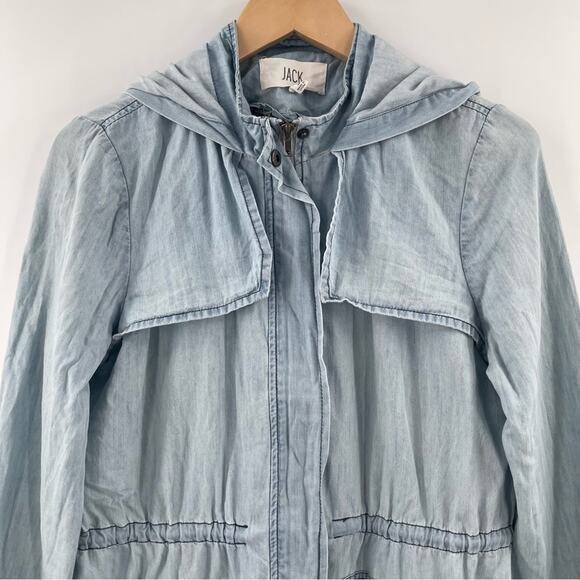 JACK BY BB DAKOTA Jacket Small Chambray Hi-Low Hooded Zip Up Lightweight Casual - Picture 7 of 16